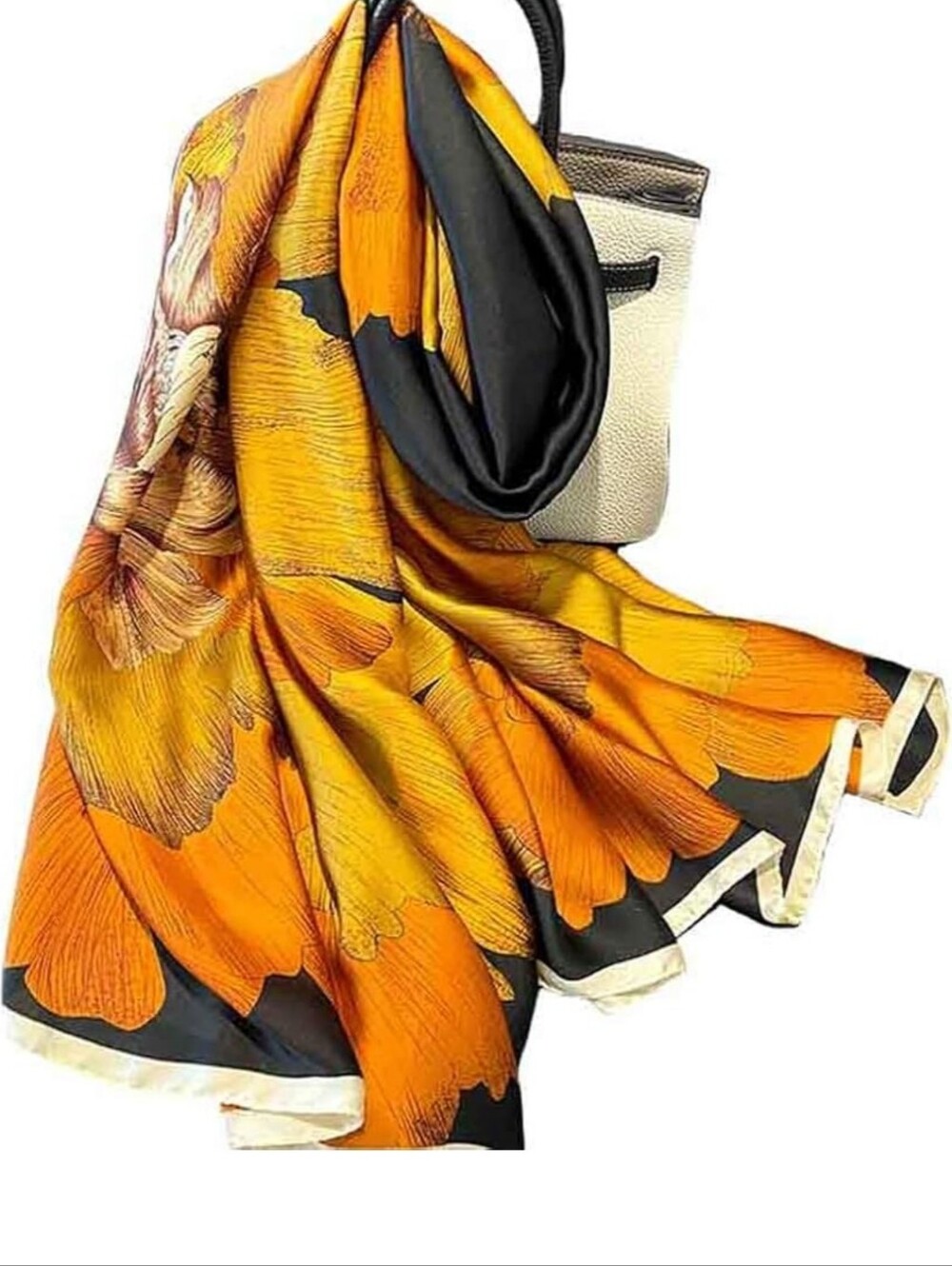 Silk-Look Floral Scarf in Orange and Black - Women Accessories